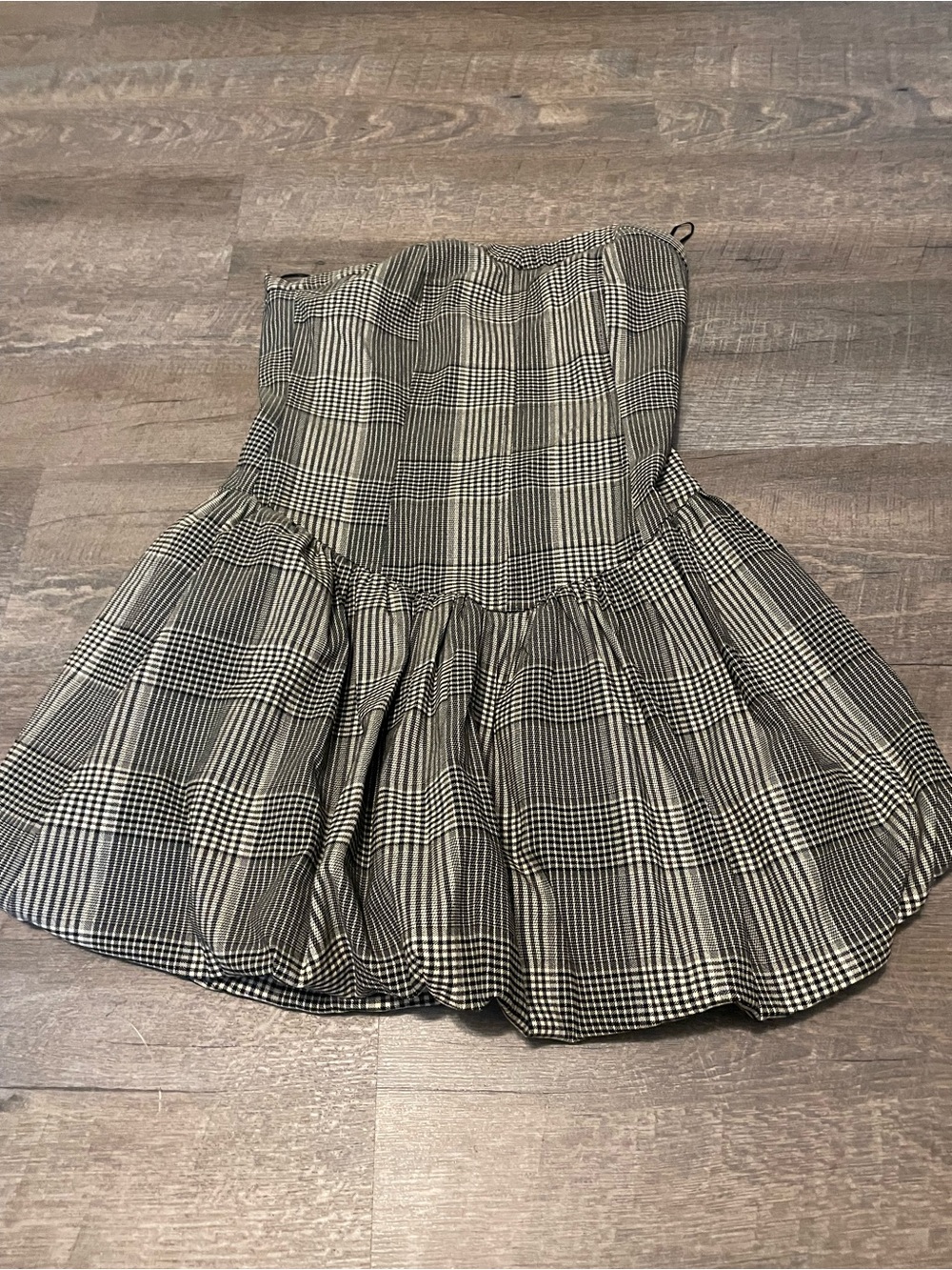 Strapless Black & White Plaid Fit-and-Flare Dress